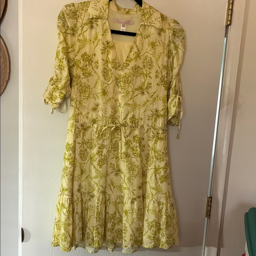 Floral Yellow Dress with Tie Waist, XS